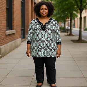 JM Collection Black and White Graphic Tunic Blouse